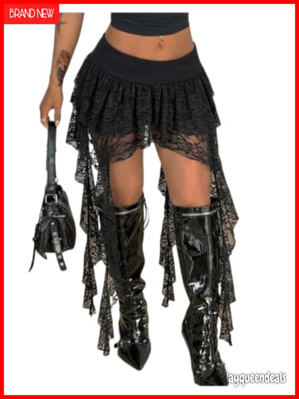 Lace Mini Skirt Asymmetrical Ruffle Western Fringe Y2K Streetwear